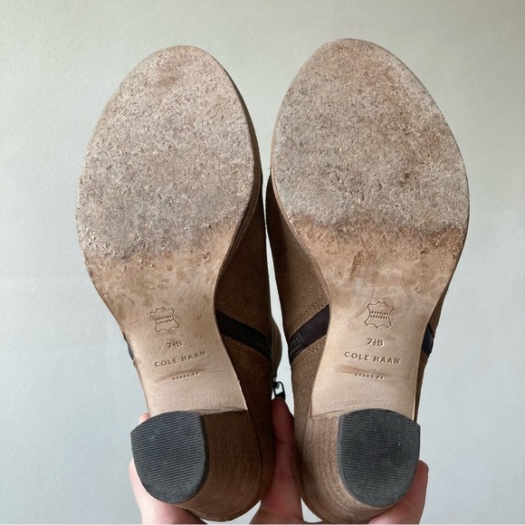 Cole Haan | Hayes Suede Zip Up Leather Heeled Ankle Booties - Picture 6 of 7